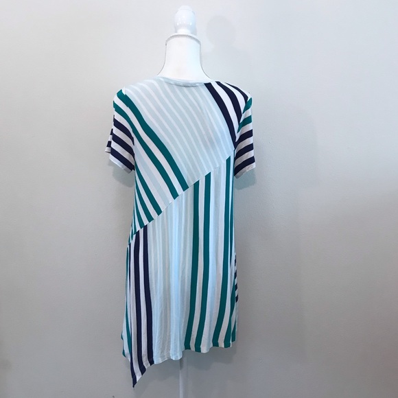 Anthropologie Little Yellow Button Striped Teal White Tunic Large - Picture 7 of 8